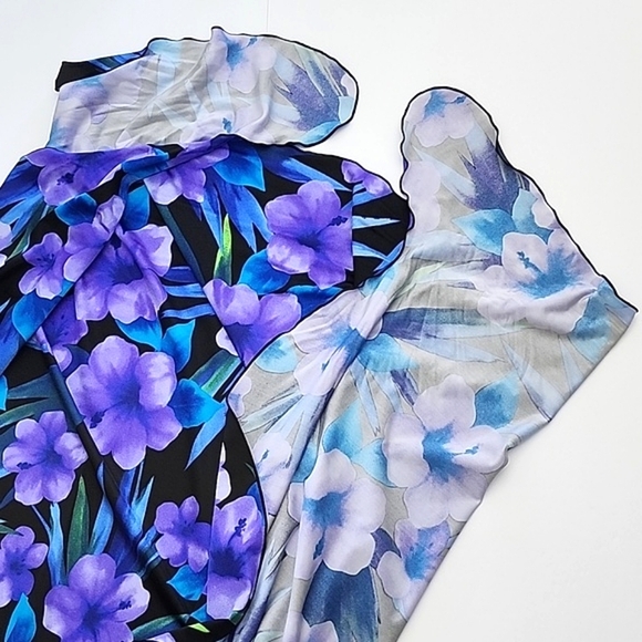 Sarong Beach Wrap Tropical Purple Blue Floral  Print Stretch Drape Knee-Length - Picture 4 of 7
